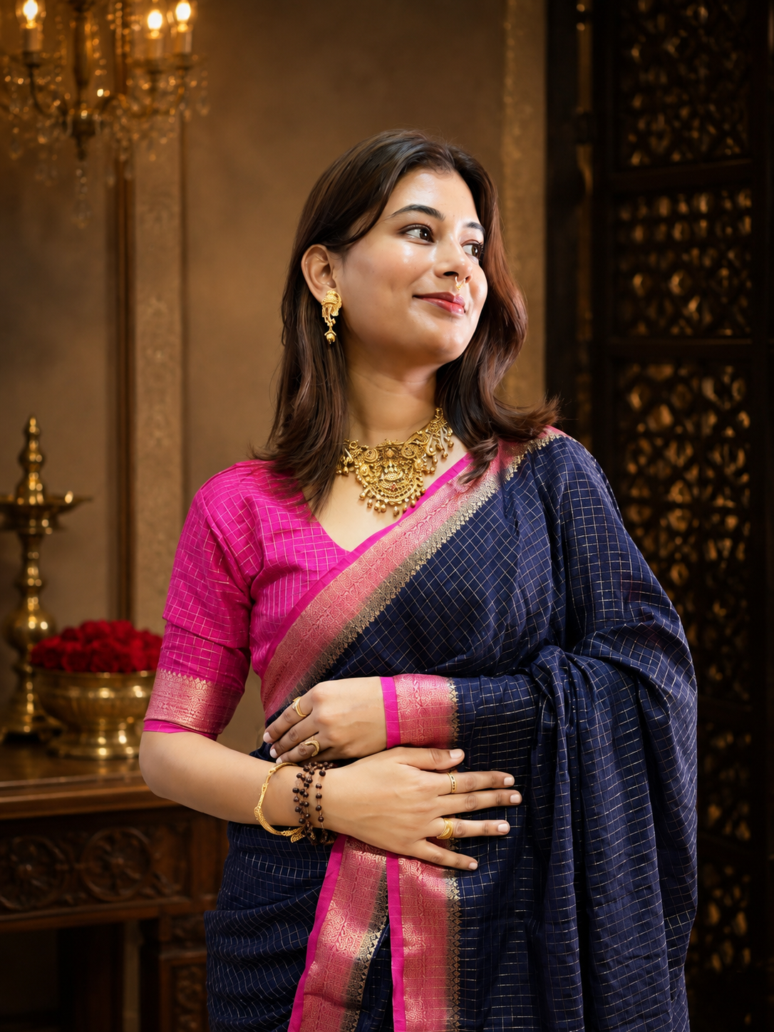 Mysore crepe silk small checks saree