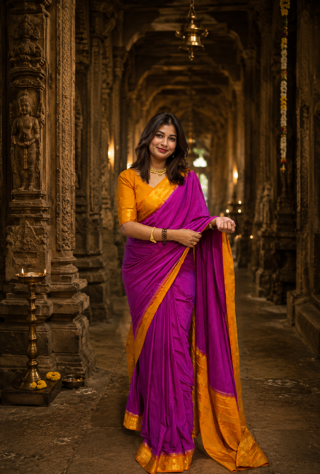 Mysore crepe silk small  gandaberunda border saree