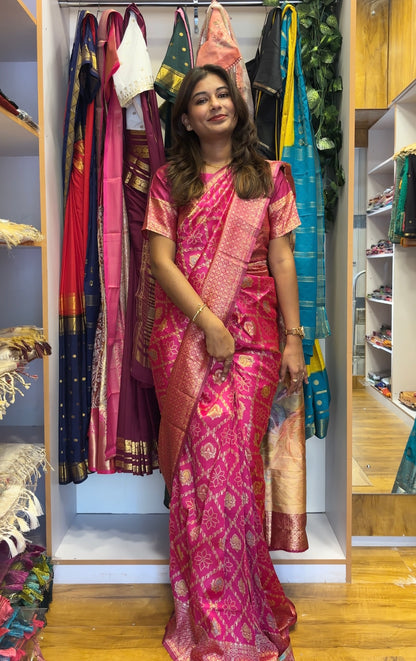 Pink silk woven banarasi