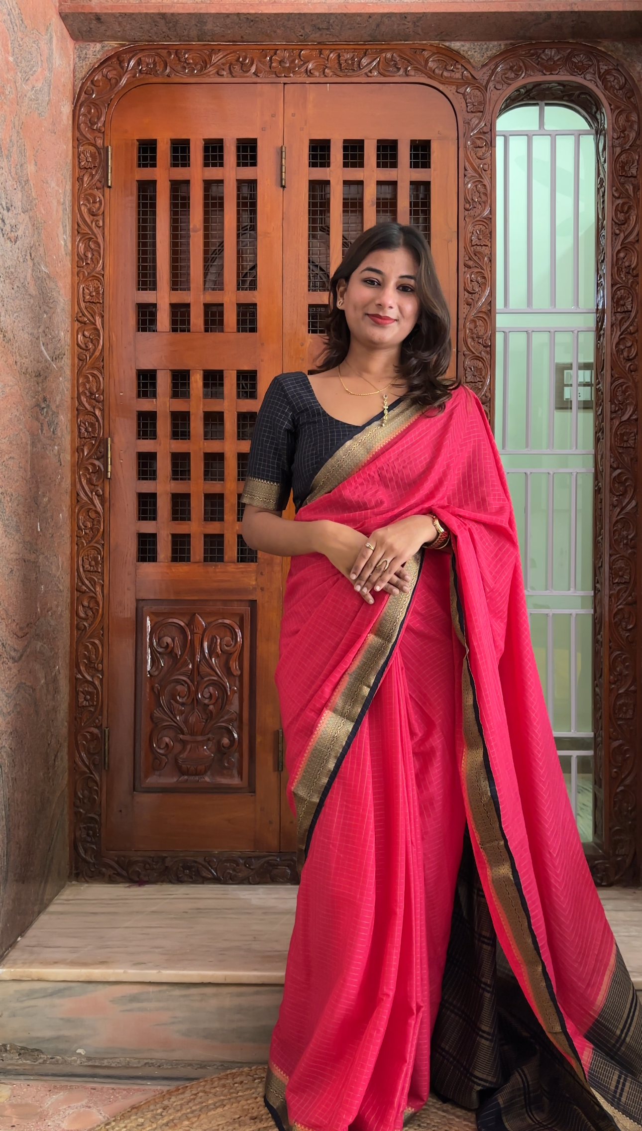 Crepe silk checks saree