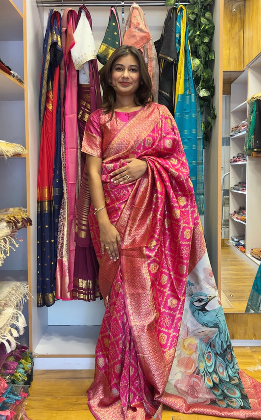 Pink silk woven banarasi
