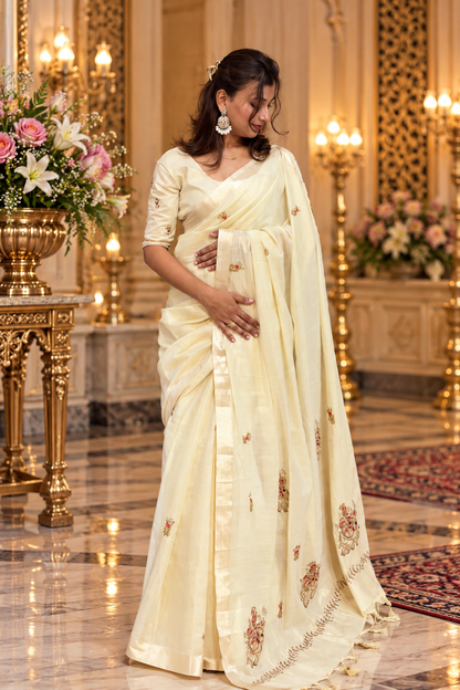 Linen handwork saree