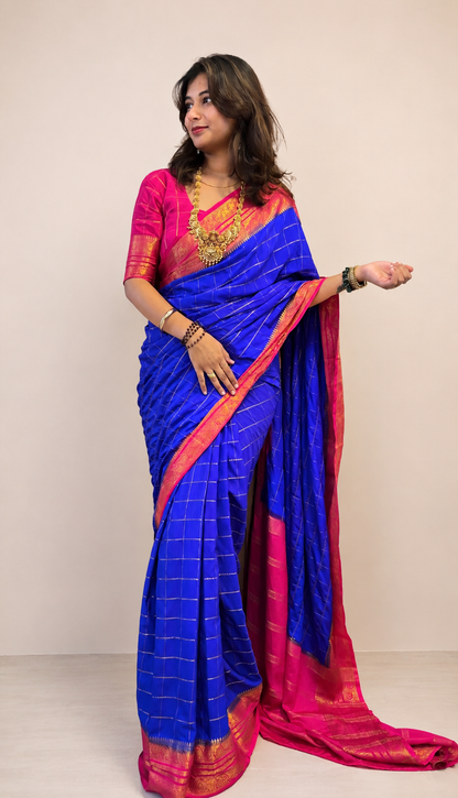 Mysore crepe silk vintage checks saree