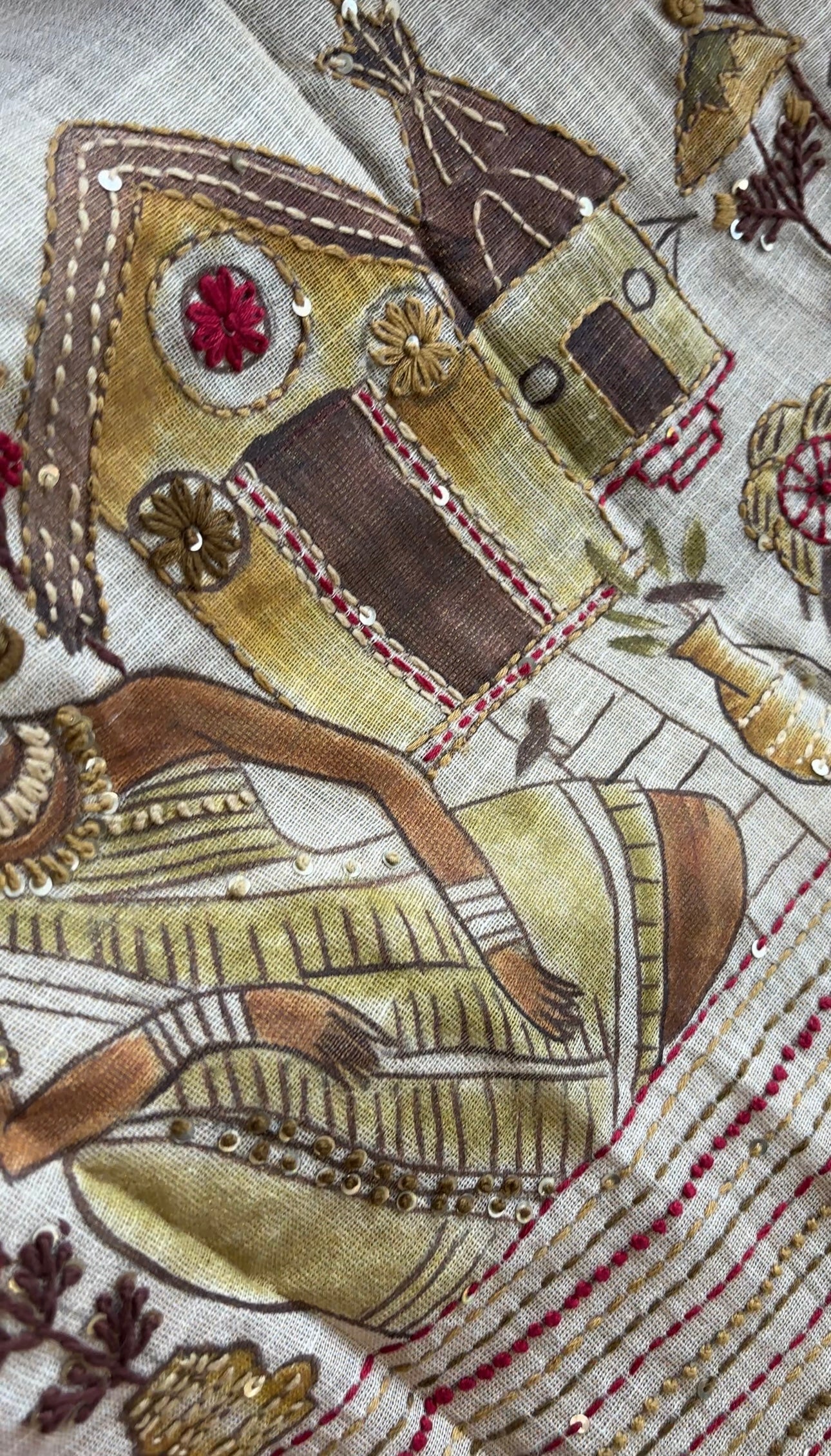 Linen handwork saree (hand painted )