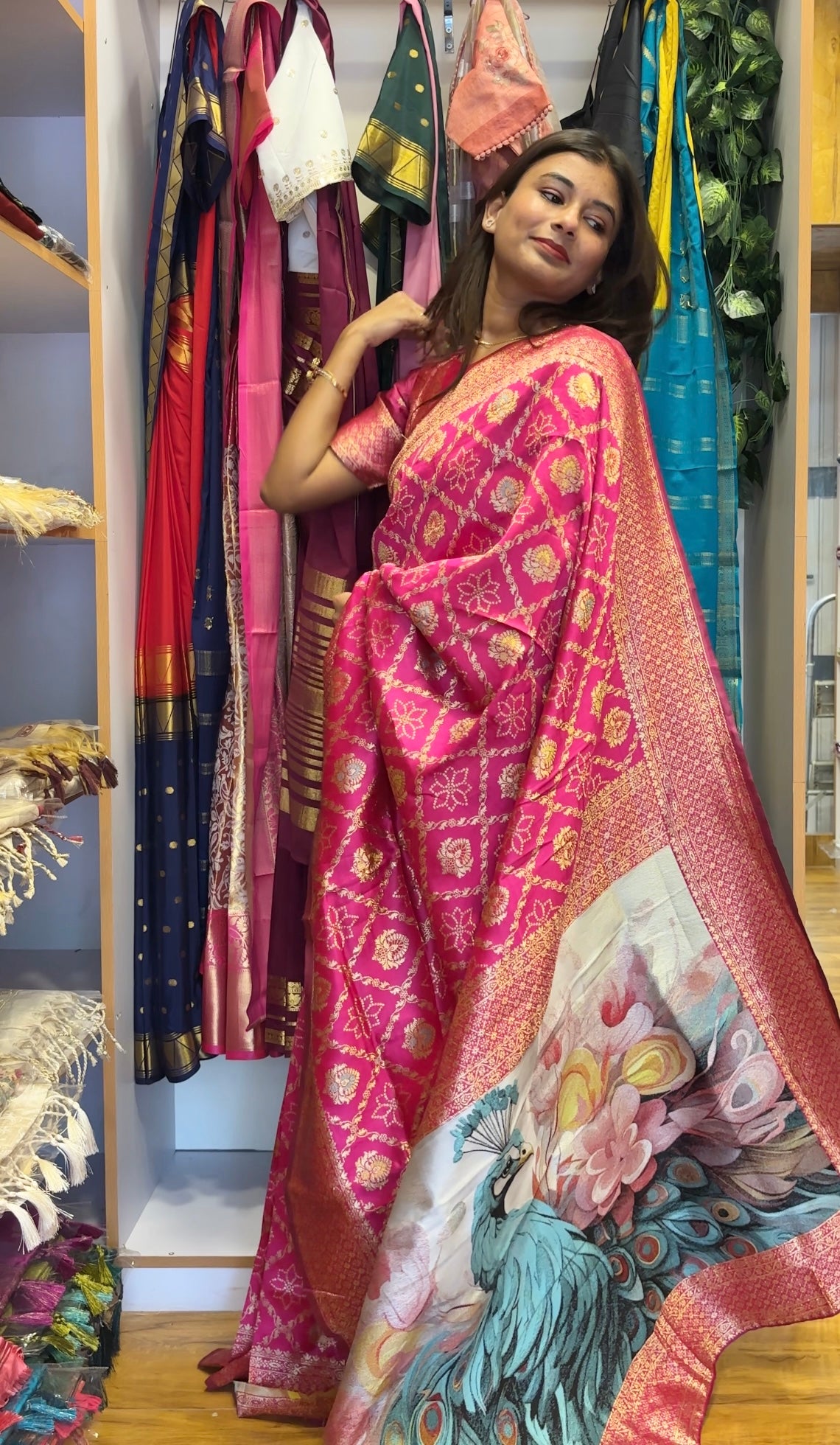 Pink silk woven banarasi