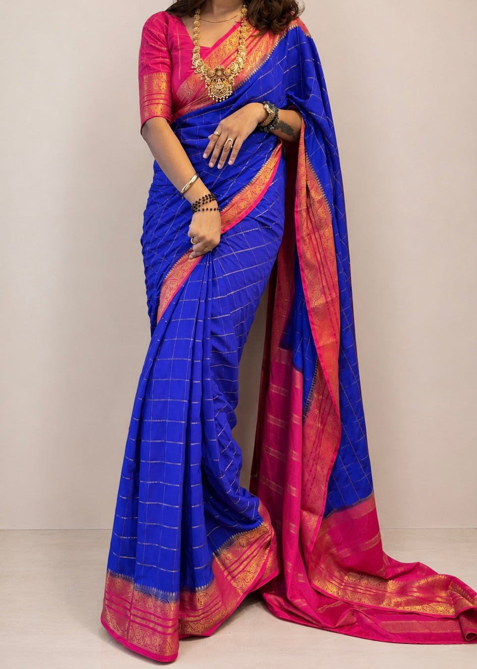 Mysore crepe silk vintage checks saree