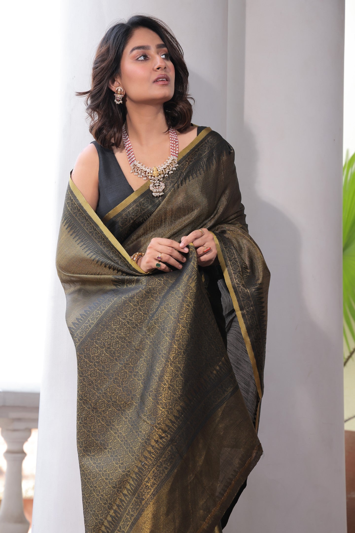 FUSION FOLDS TISSUE LINEN SAREE