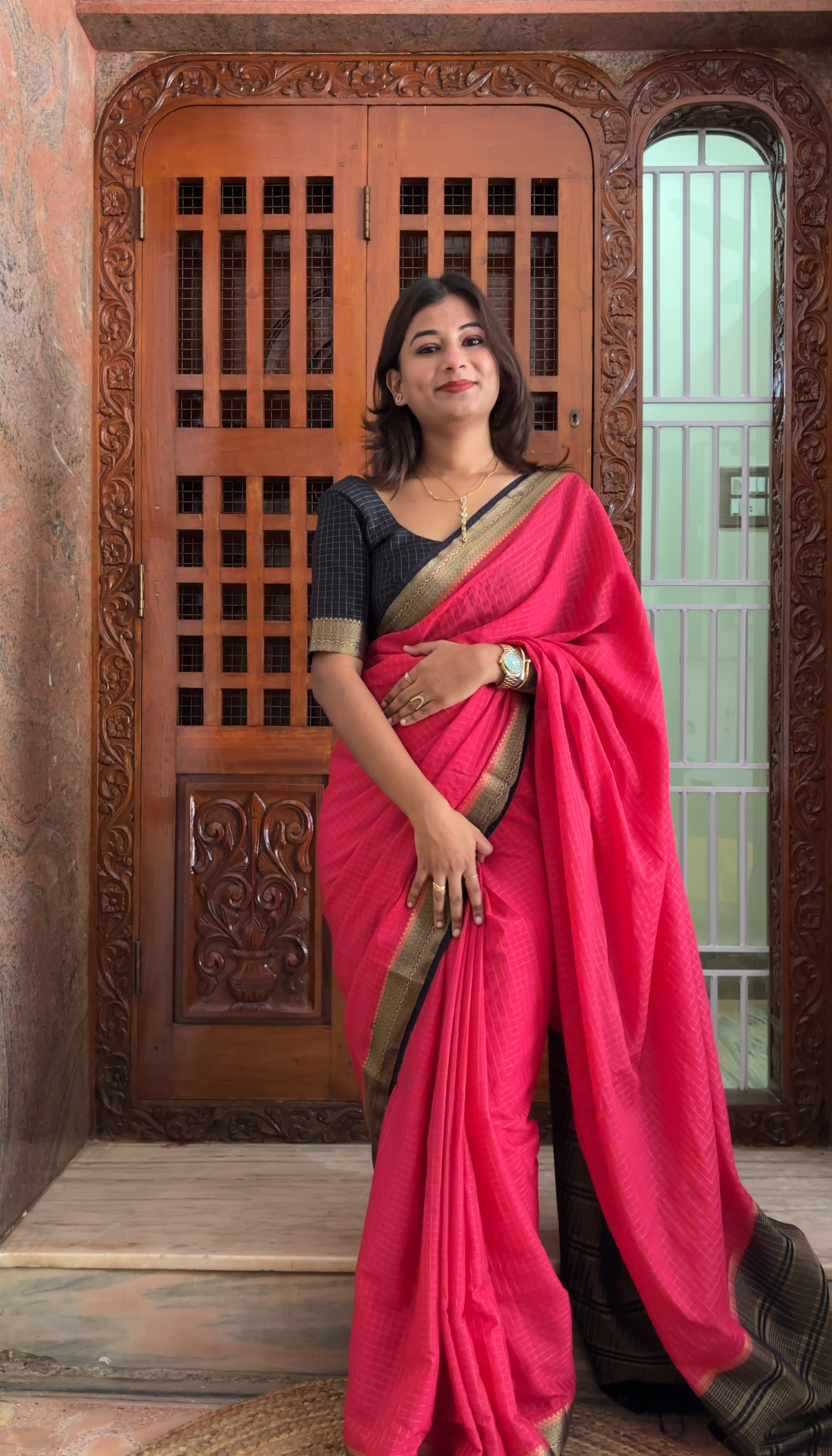 Crepe silk checks saree