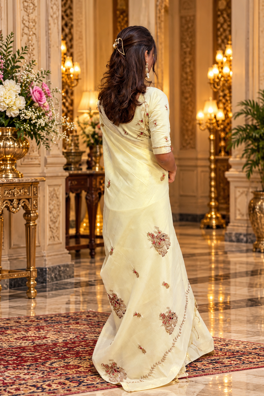 Linen handwork saree