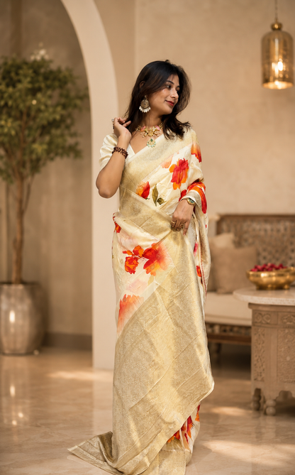Digital print viscose Banarasi saree