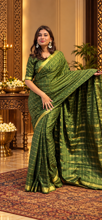 Mysore crepe silk big checks saree