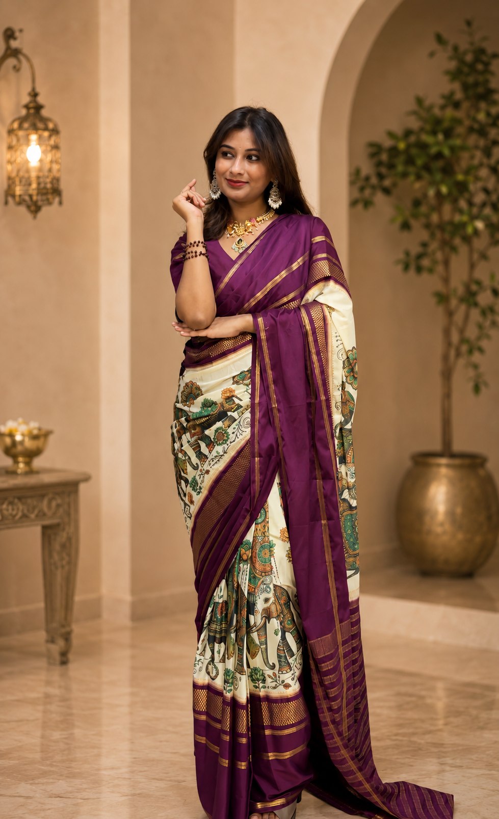 Kalamkari print Mysore crepe saree