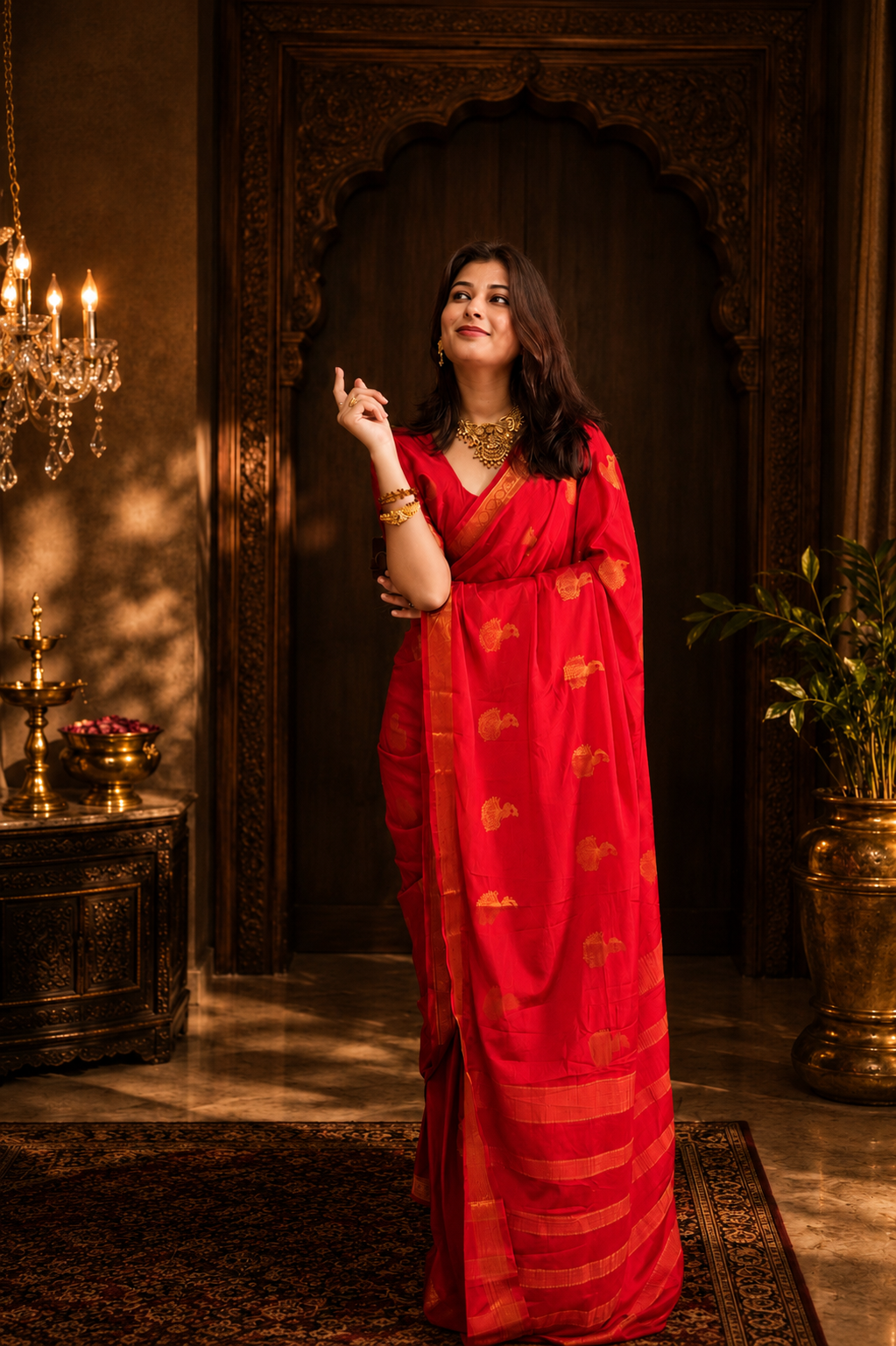 Mysore crepe silk peacock butti saree