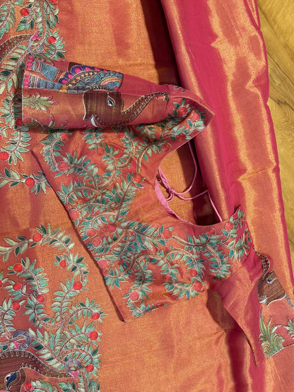 Tissue saree with readymade blouse
