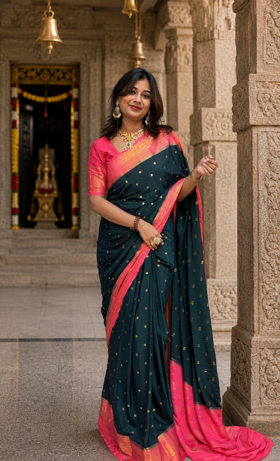 Mysore crepe silk small butti saree