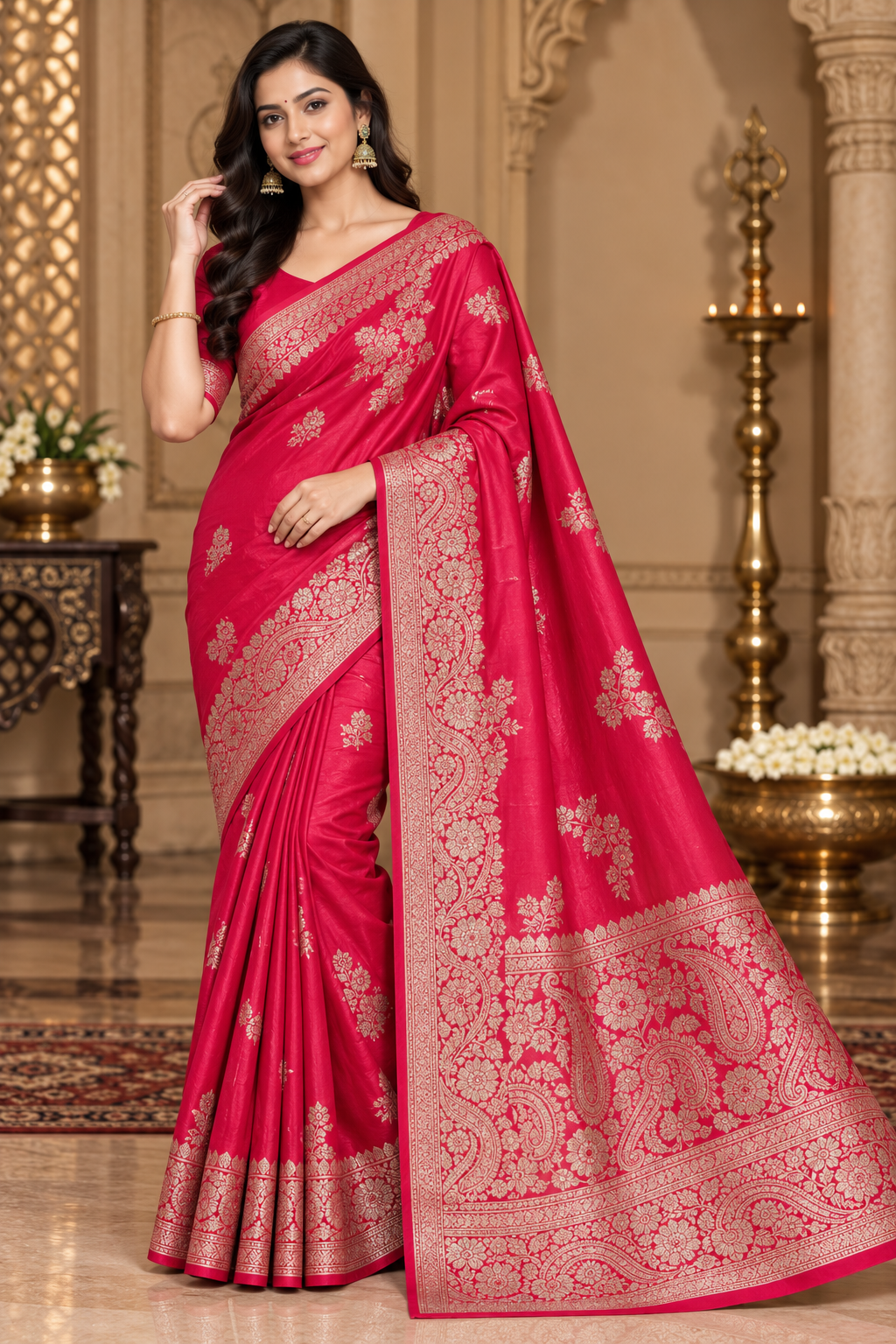 Satin Banarasi Zip & go saree)