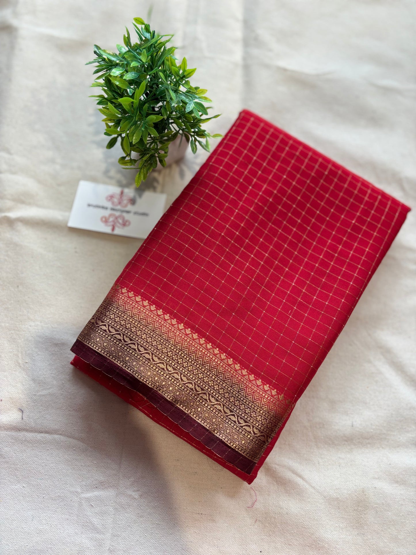 Semi Mysore crepe checks saree