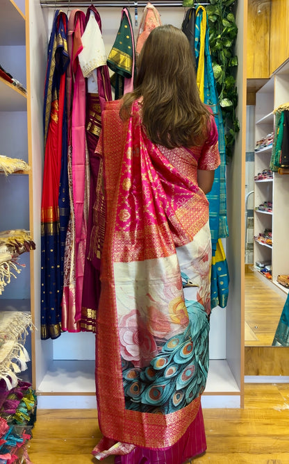 Pink silk woven banarasi