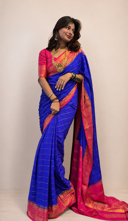 Mysore crepe silk vintage checks saree