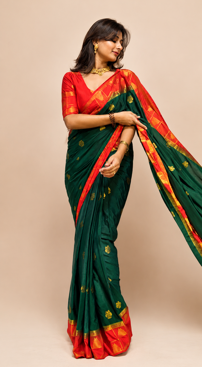 Mysore crepe silk temple  border saree