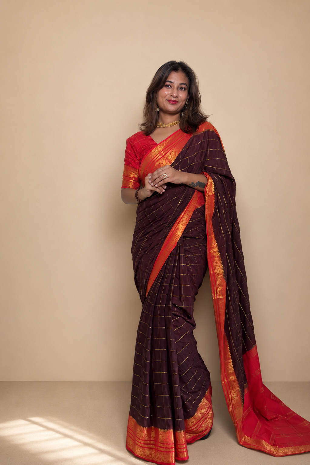 Mysore Crepe Silk Vintage Checks Saree (Copy)