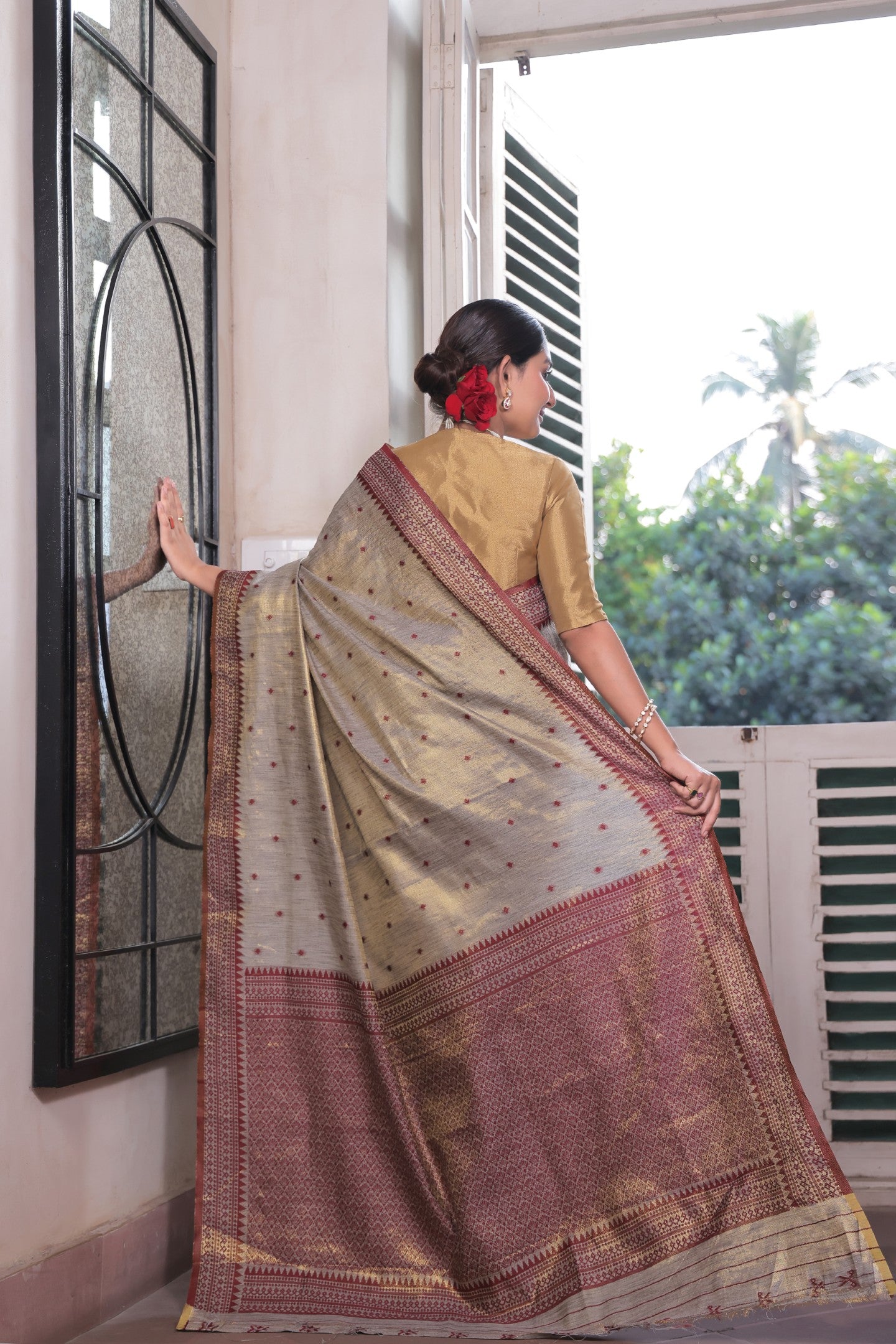 MYRA MOONWEAVE TUSSAR TISSUE SAREE