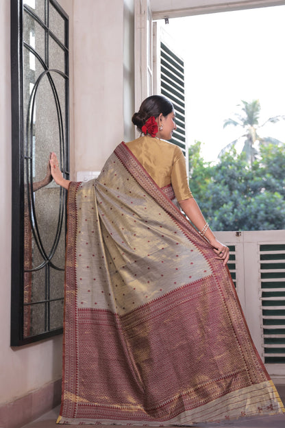 MYRA MOONWEAVE TUSSAR TISSUE SAREE