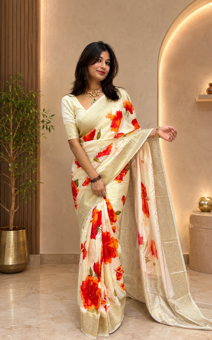 Digital print viscose Banarasi saree