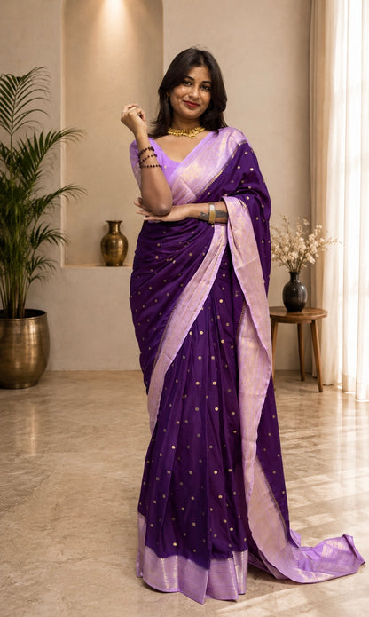 Mysore crepe silk small butti saree