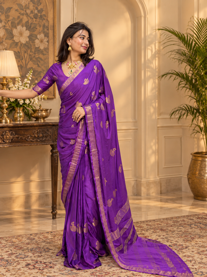 Mysore crepe silk peacock butti saree