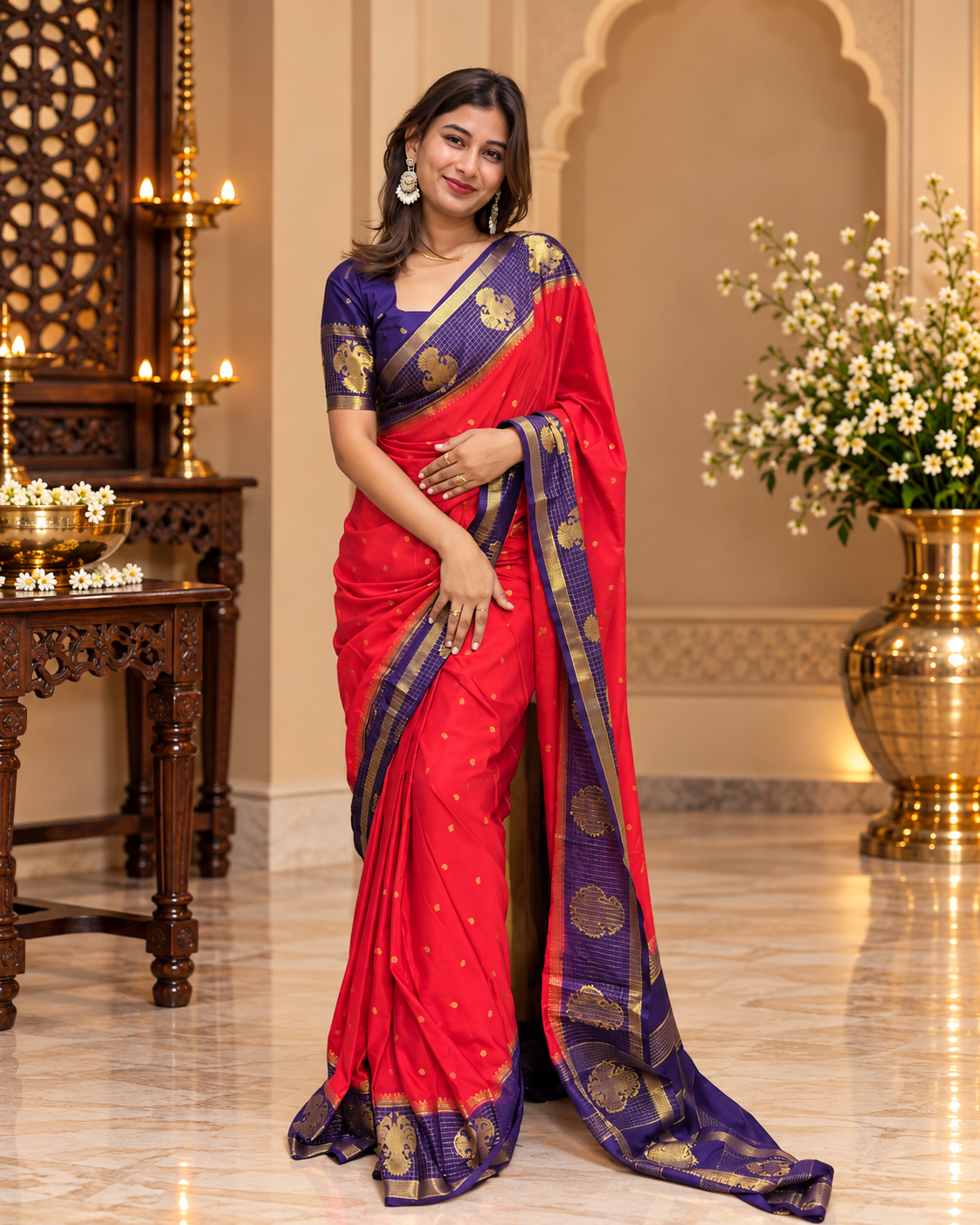 Mysore crepe silk gandaberunda border saree