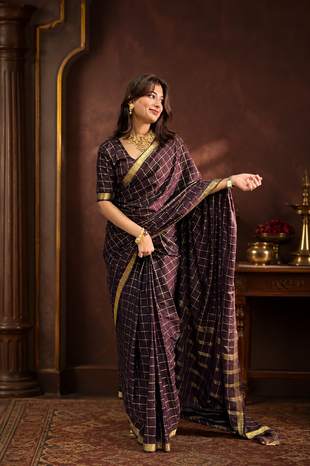 Mysore crepe silk big checks saree