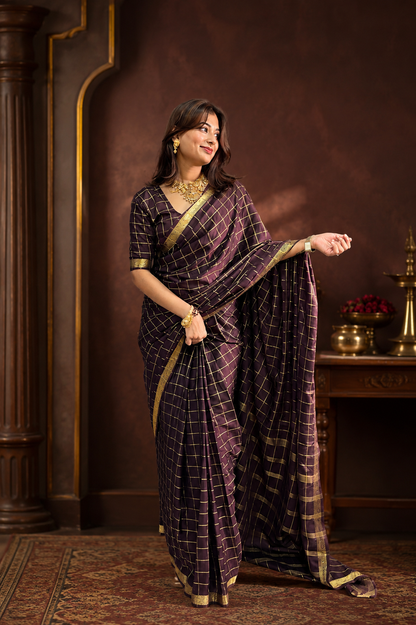 Mysore crepe silk big checks saree