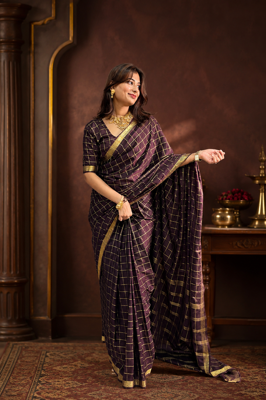 Mysore crepe silk big checks saree
