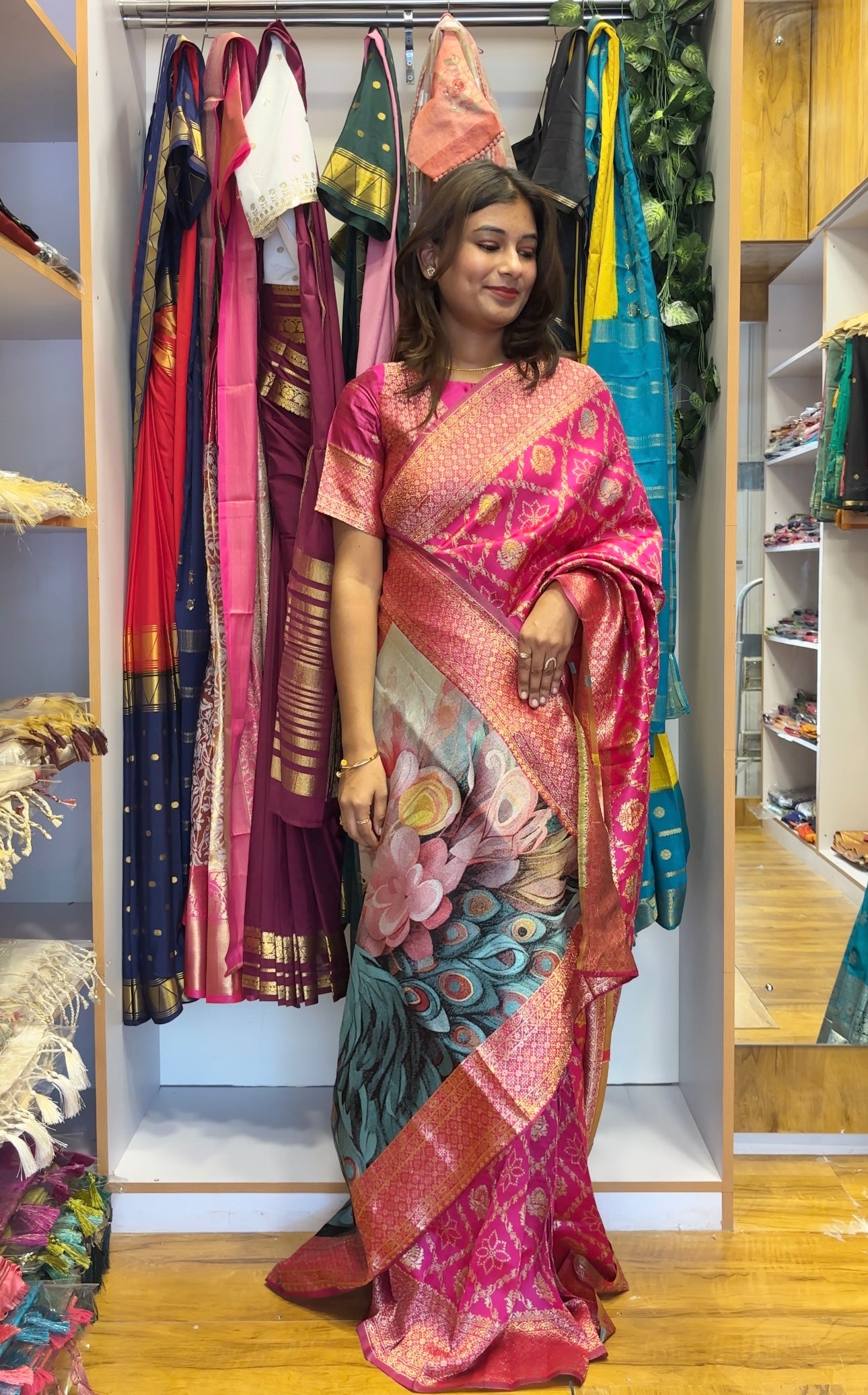 Pink silk woven banarasi