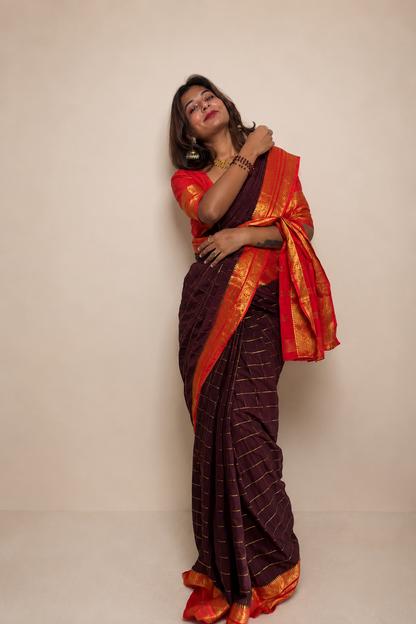 Mysore Crepe Silk Vintage Checks Saree (Copy)