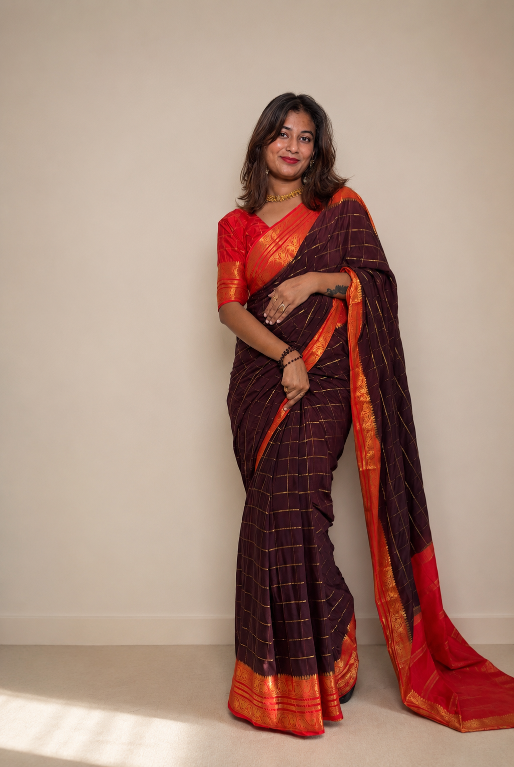 Mysore Crepe Silk Vintage Checks Saree (Copy)
