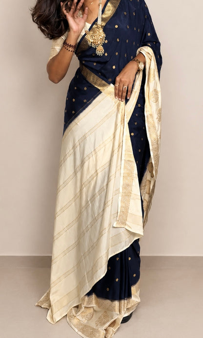 Mysore crepe silk off white boarder saree