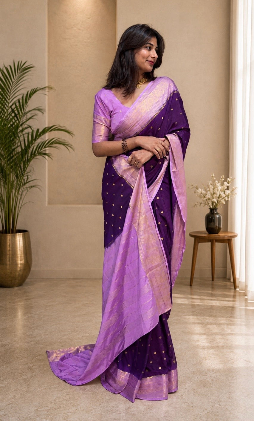 Mysore crepe silk small butti saree