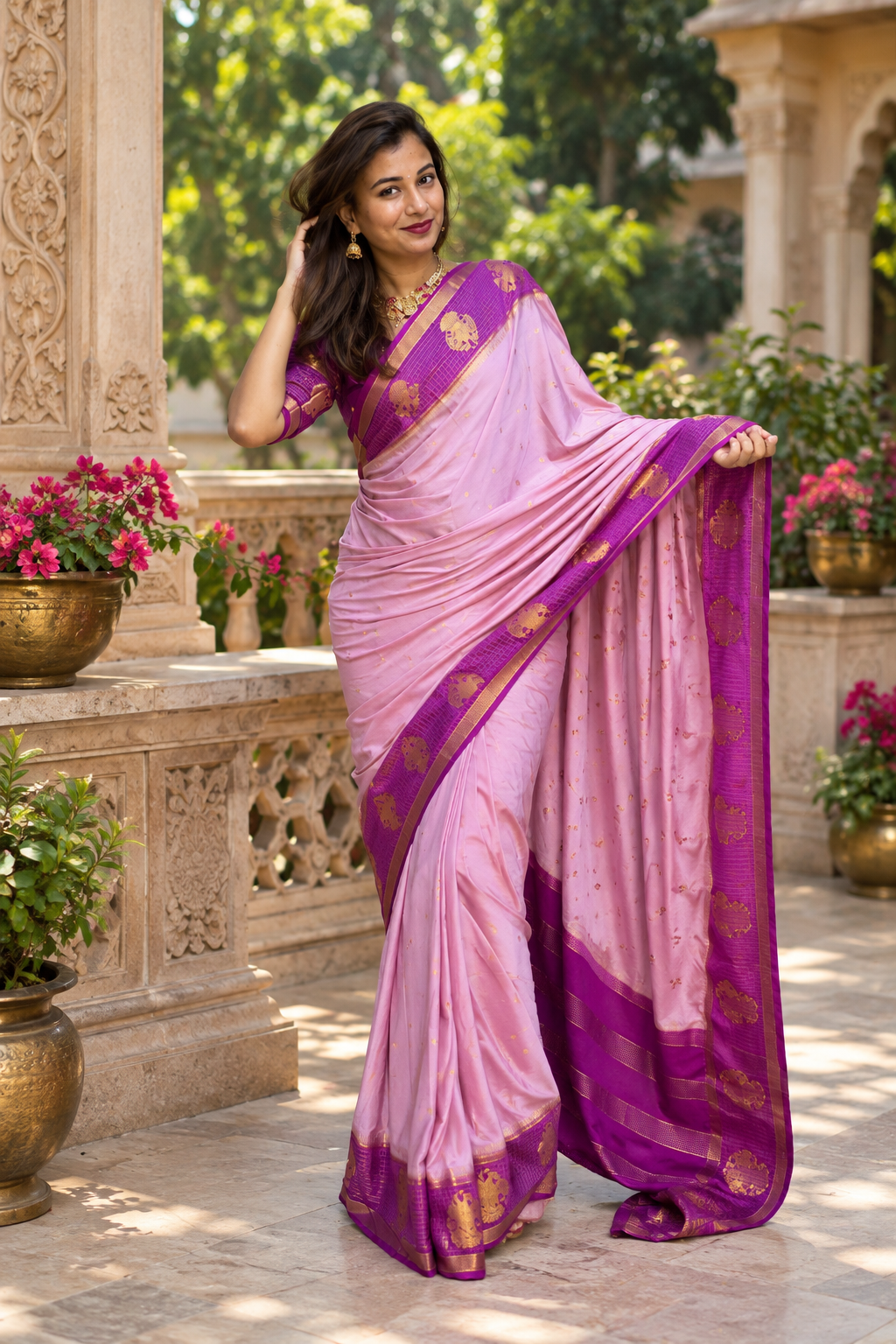 Mysore crepe silk gandaberunda border saree (Copy 2)