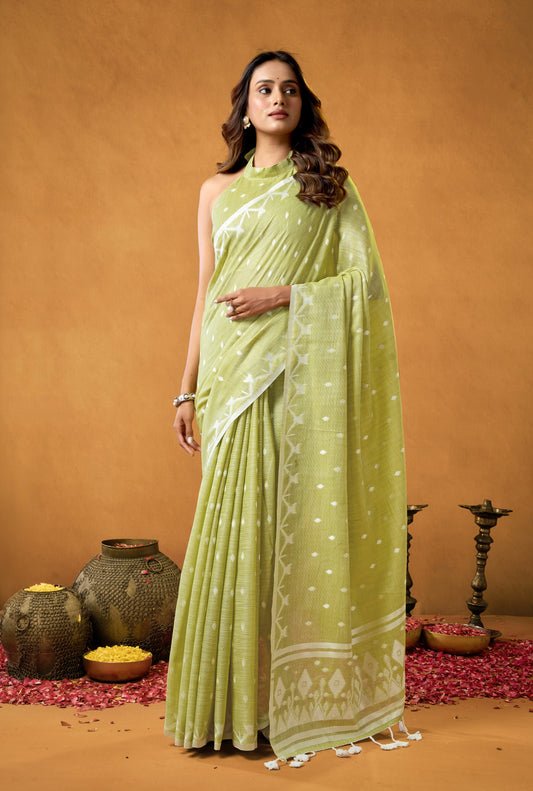 Twirl & tuck Cotton Linen Saree