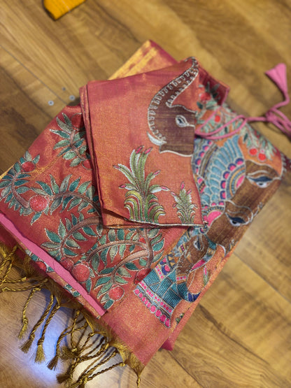 Tissue saree with readymade blouse