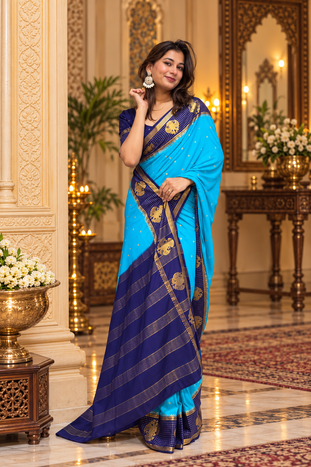Mysore crepe silk gandaberunda border saree