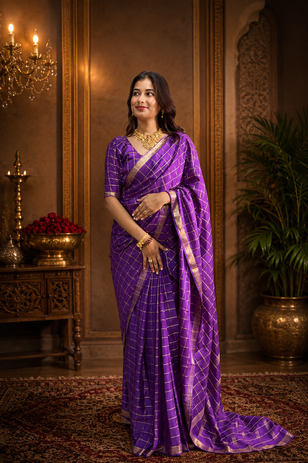 Mysore crepe silk big checks saree