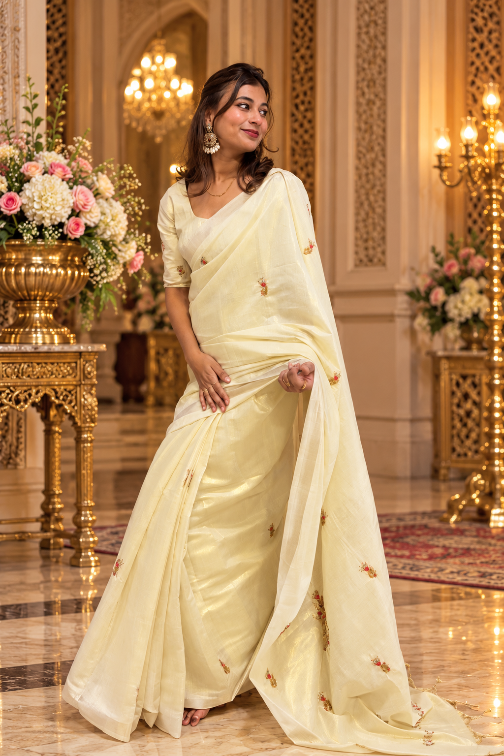 Linen handwork saree