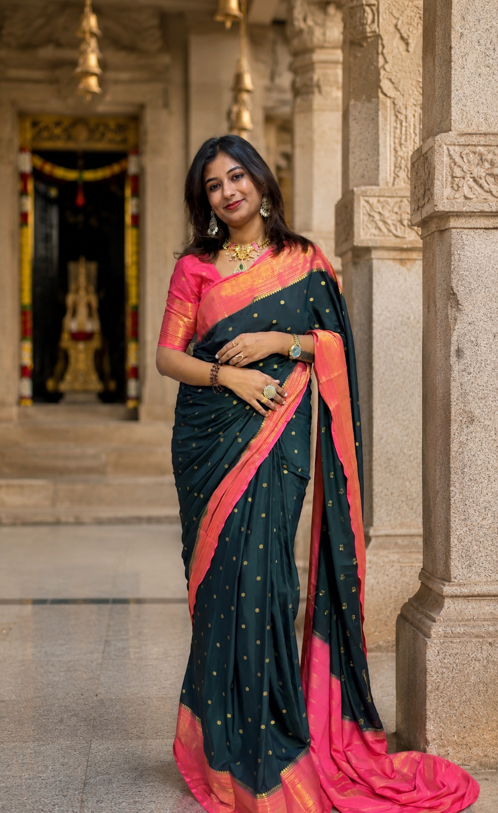 Mysore crepe silk small butti saree