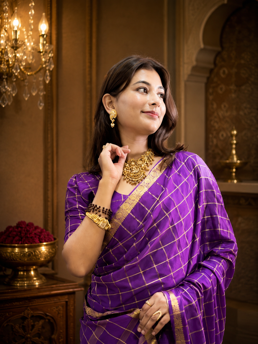 Mysore crepe silk big checks saree