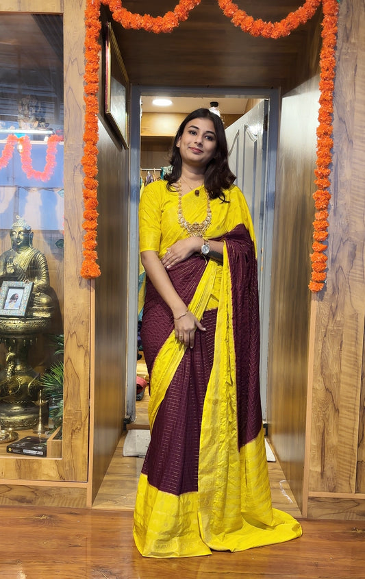Semi Mysore silk checks contrast