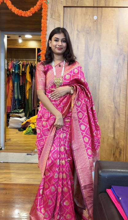 Pink silk woven banarasi