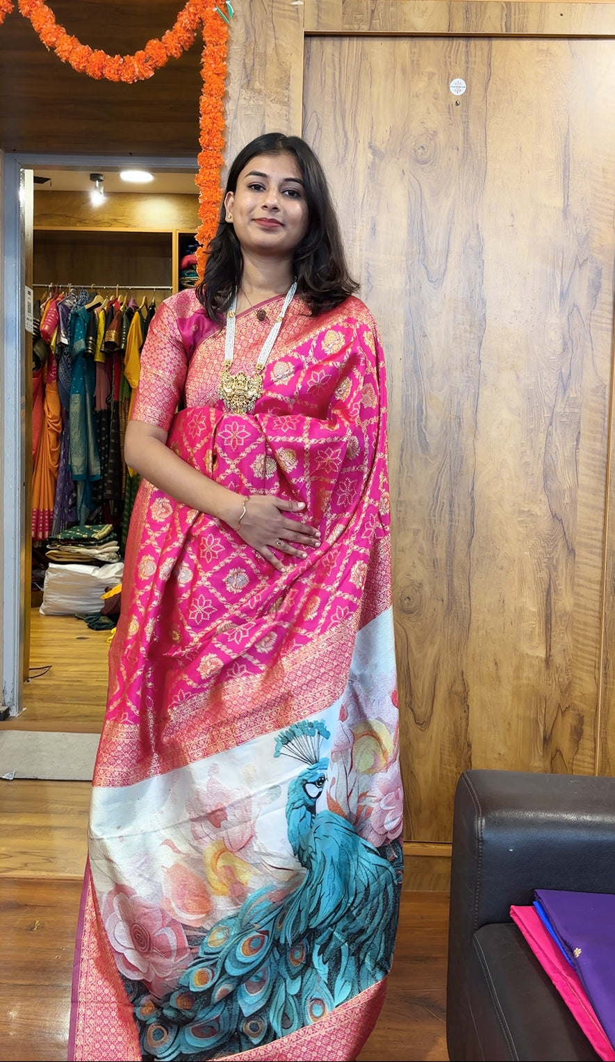Pink silk woven banarasi